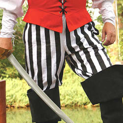 Black Cotton Pirate Pants with White Stripes can be worn inside boots or loose