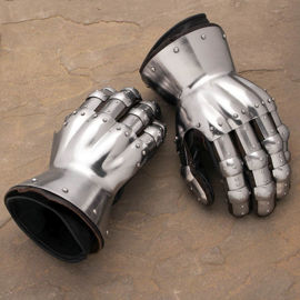 Fully articulated, wearable 18 gauge steel gauntlets that are riveted to leather gloves, copied from 14th century examples 
