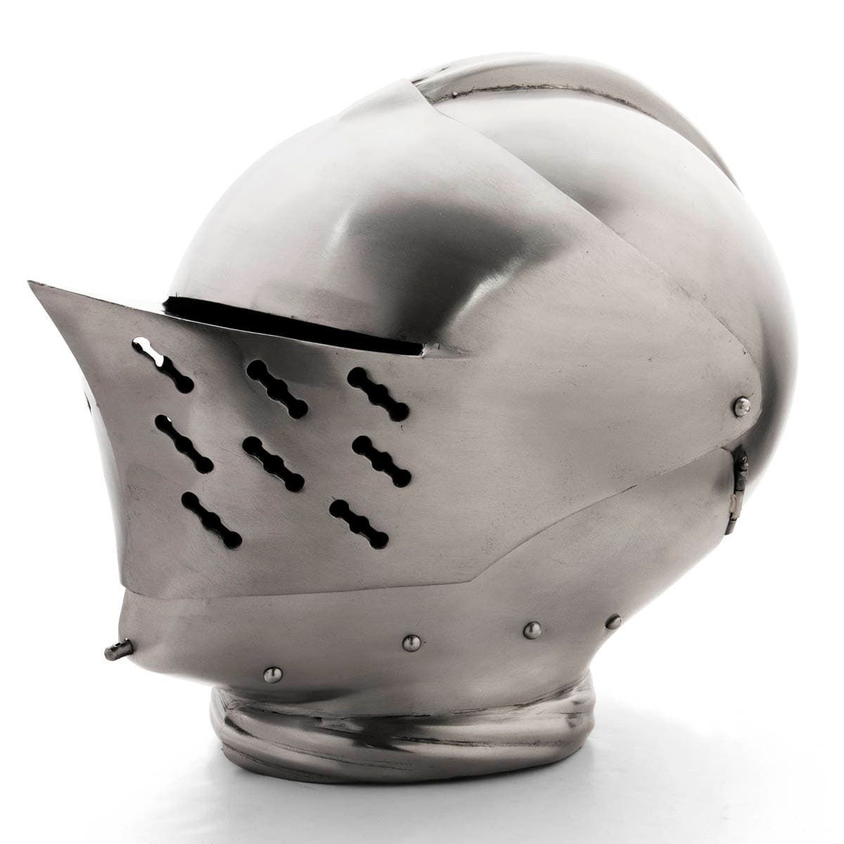 Tudor 16th Century Armet Renaissance Helmet is 18 gauge steel, wearable with hinged visor and chin plates and cotton liner
