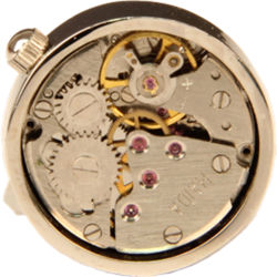 Clockwork Mechanical cuff links have skeletal cogs and gears with real watch movements using a manual wind