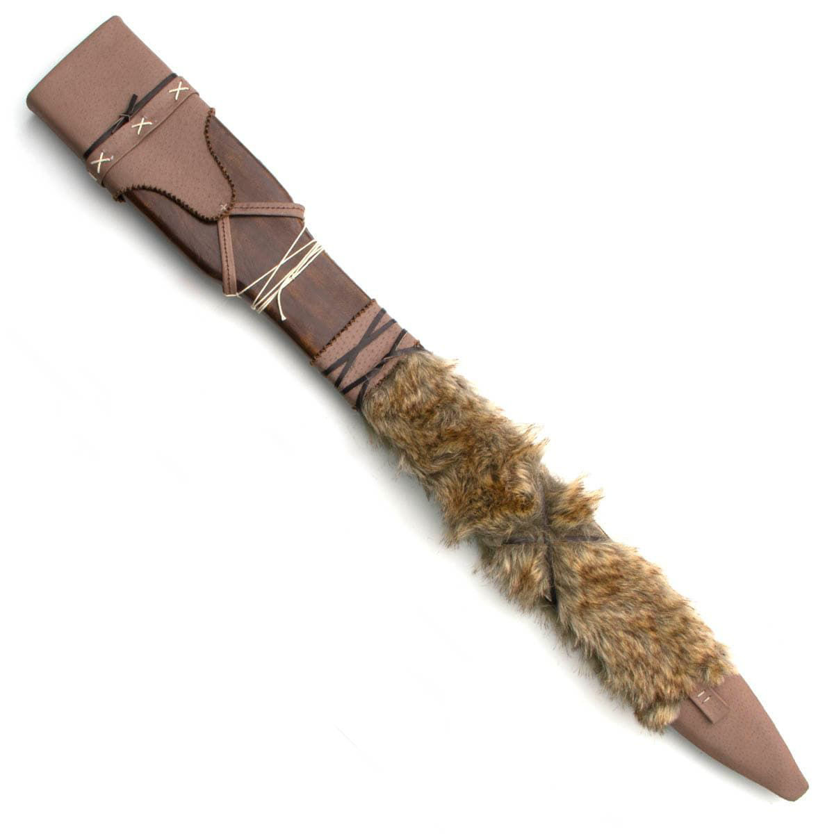 Conan Atlantean Sword Molded Leather Scabbard accented with matte-finished leather, faux fur, leather bands, cord, and brass
