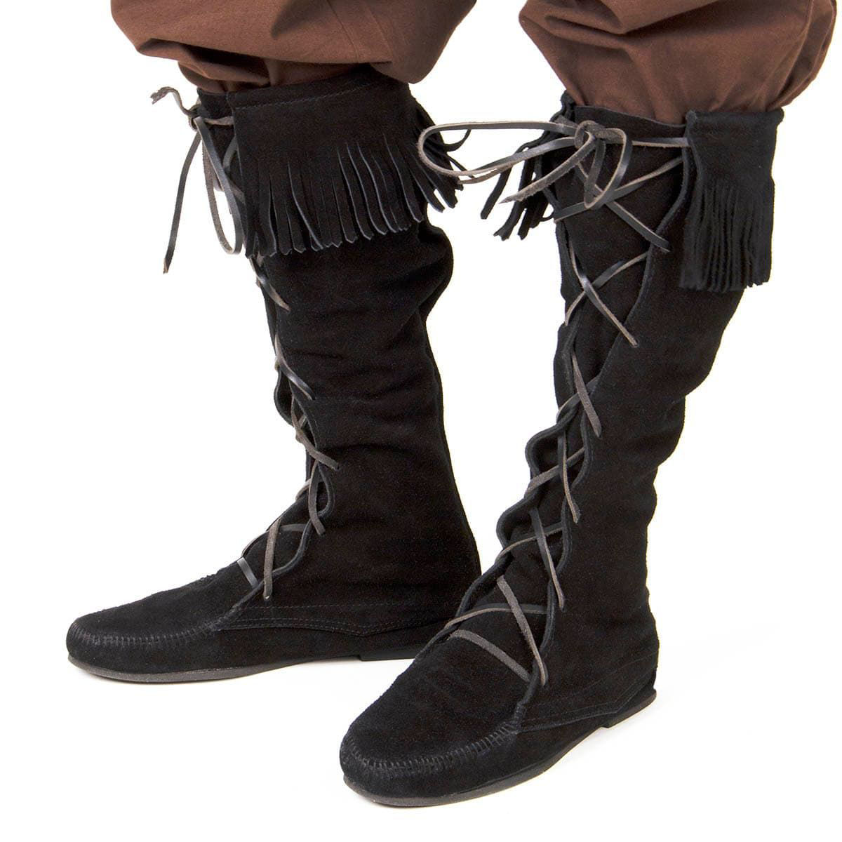 tall black suede boots with fringe have a comfortable rubber sole so you can wear them all day long
