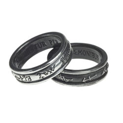 Alchemy Demon Black & Angel White Pewter Rings inscribed with signatures of Angels and demons. Turn the rings to align the signatures
