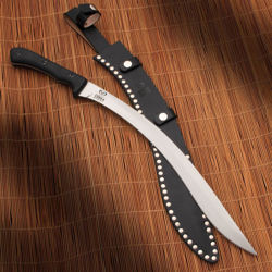 Cobra Steel Kopis has sharp, full profile tang X46Cr13 stainless steel blade, rubber handle and riveted black leather sheath