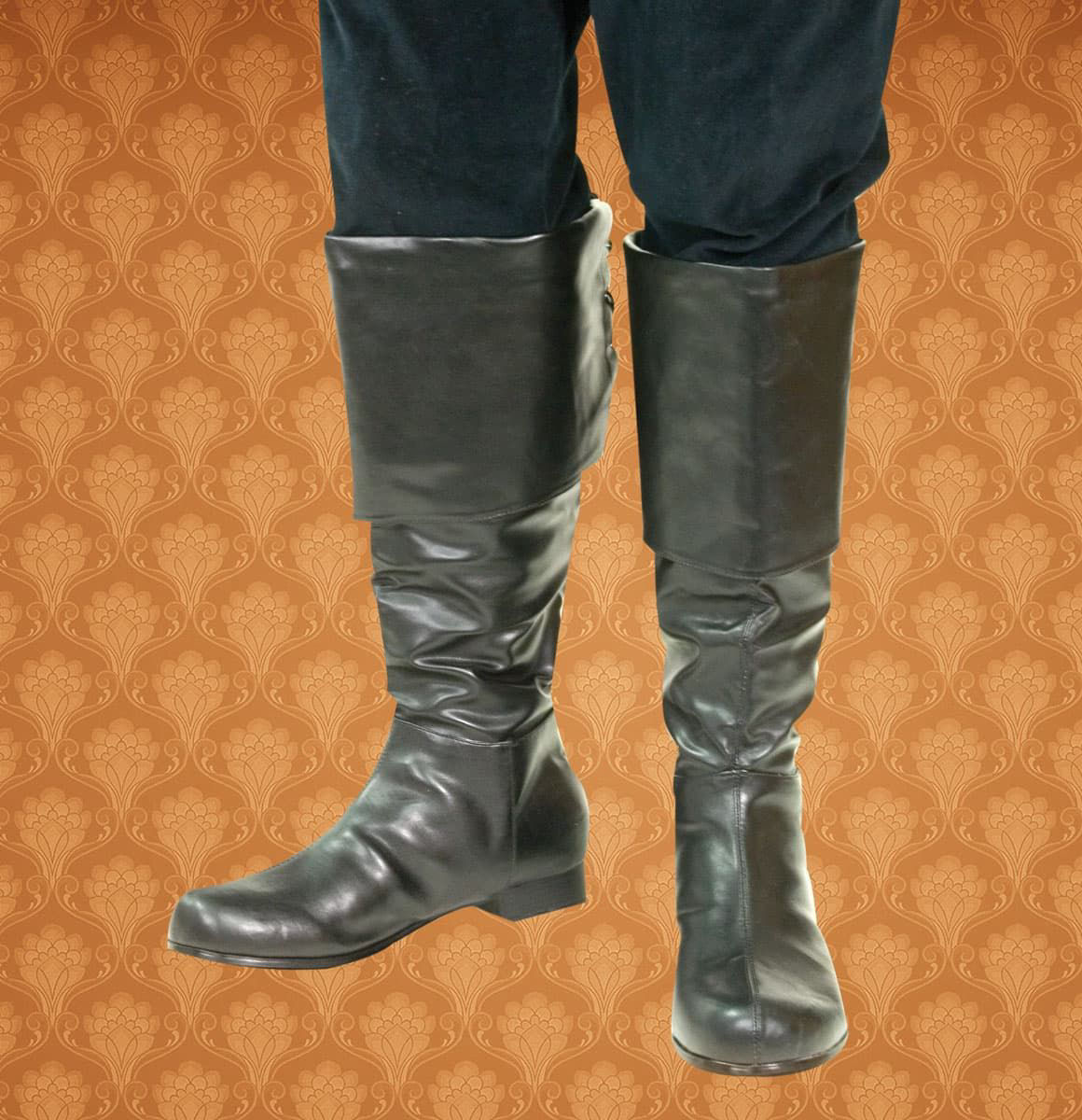 soft artificial leather boots with fold-over top flap, laces in back, and hidden zipper