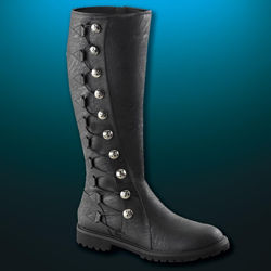 faux leather Renaissance boots with thick rubber anti-skid soles, buttons and lacing with small hidden zipper 