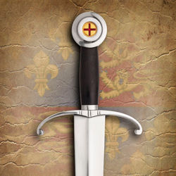King Henry V Sword from Windlass with high carbon steel blade and red enamel cross in the gold plated pommel