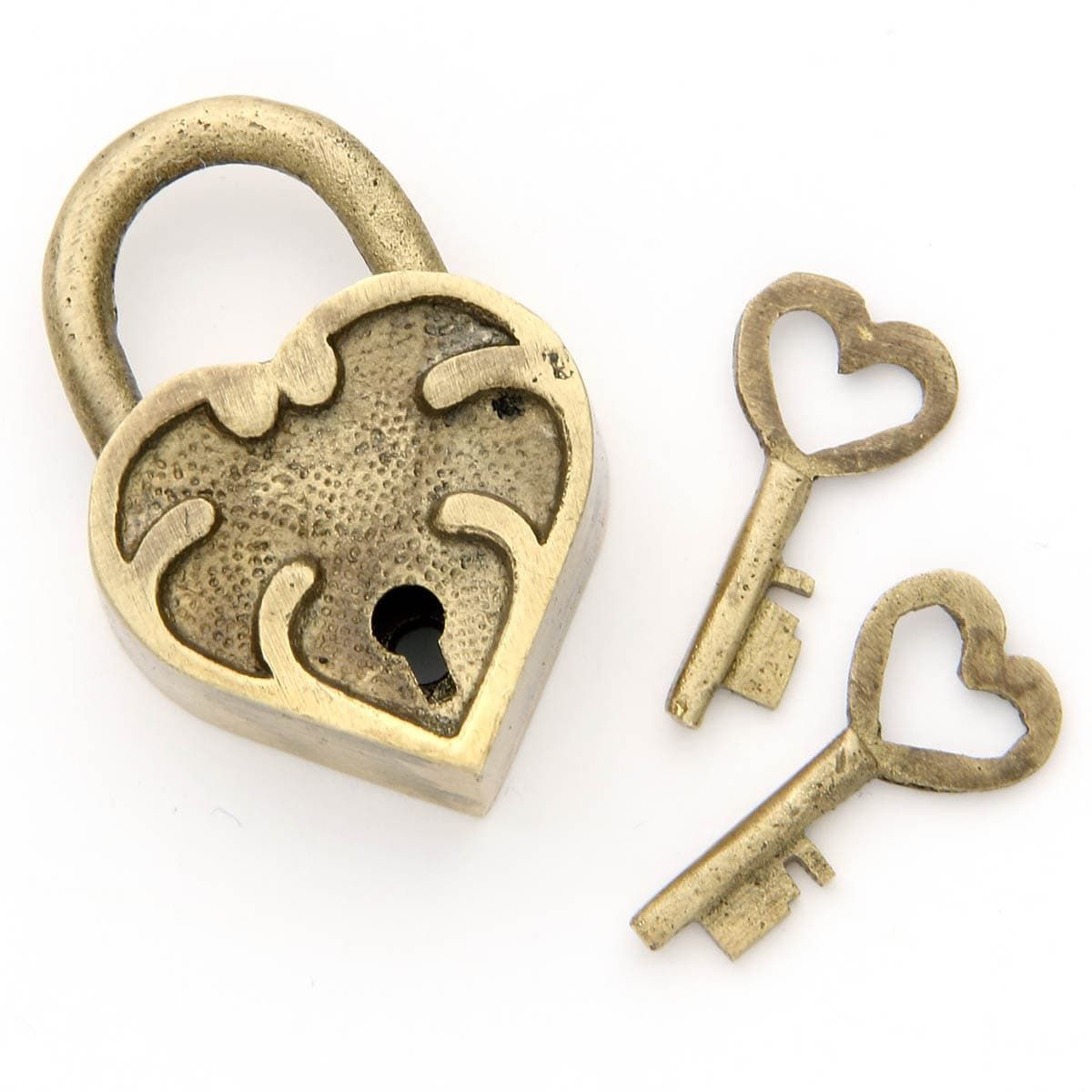 Made from an original 1800's lock, this solid brass working lock is heart shaped and includes 2 keys