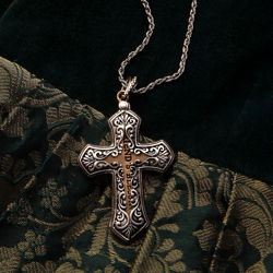 antiqued silver filigree Friends Blessing open locket necklace opens to reveal a beautiful quote n a golden cross