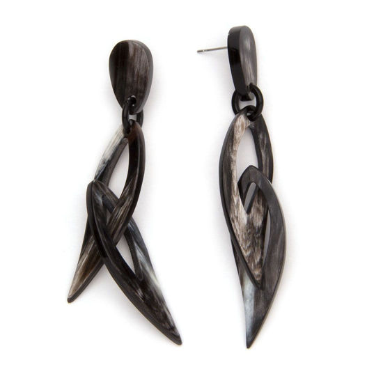 drop earrings handcrafted in Vietnam from fair trade buffalo horn into set of interlocking teardrops and secure with a post