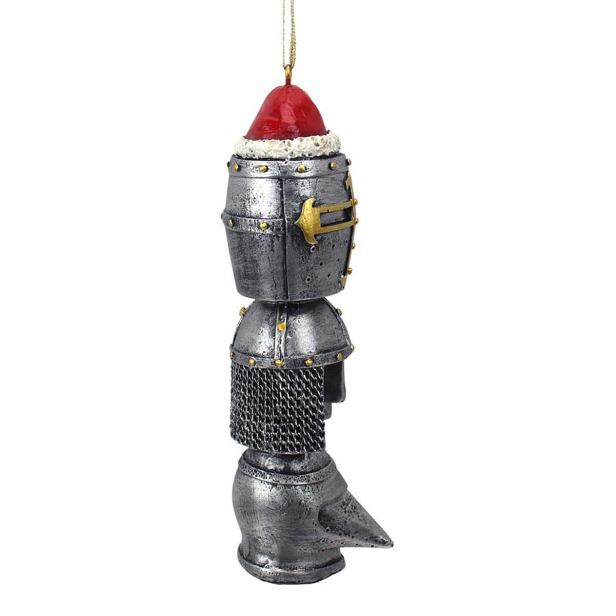 Medieval Helmet Totem Resin Holiday Ornament with Santa hat, Great Helm, Norman Helm and Pigface Bascinet Helm