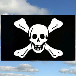 Richard Worley skull and crossbones Jolly Roger 3' x 5' pirate flag in indoor-outdoor poly with brass grommets
