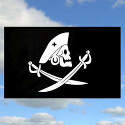 Edward England Pirate flag 3x5 ft polyester flag showing the Swords, Pirate hat, & skull with 2 metal grommets.