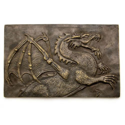 solid brass plaque of winged dragon