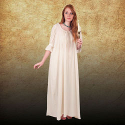 light and soft cotton gauze Renaissance chemise underdress with drawstring neck and ribbon-detailed 3/4 length sleeves