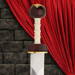 Spiculus Gladius has a  bone grip and stained hardwood pommel capped with gold plated leaf overlay, made by Windlass