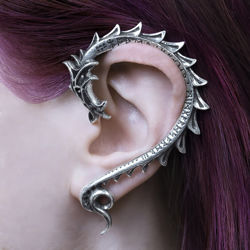 Alchemy Jormungand Pewter Ear Wrap is rune-inscribed unfurled Viking dragon, designed for the left ear