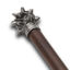 Norman Mace Walking Stick has stained steamed beech wood shaft, rubber tip, solid cast metal head has blunt spikes, rope decoration