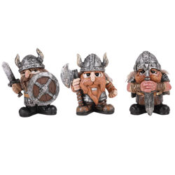 set of 3 cold cast resin mini Viking warrior statues for your desk or shelf, hand painted, they even have hair