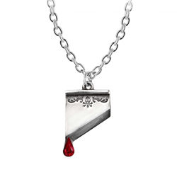 Marie Antoinette Pendant with Austrian crystal blood drop hanging from pewter guillotine blade, made in England, Alchemy Gothic