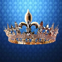 Men's royal gold crown lightweight polished brass with over 250 embedded Swarovski crystals throughout