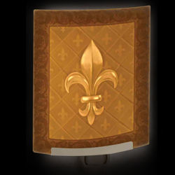 Handcrafted in USA Fleur-de-Lis Lithophane Night Light has curved porcelain relief, on-off rocker switch with light on