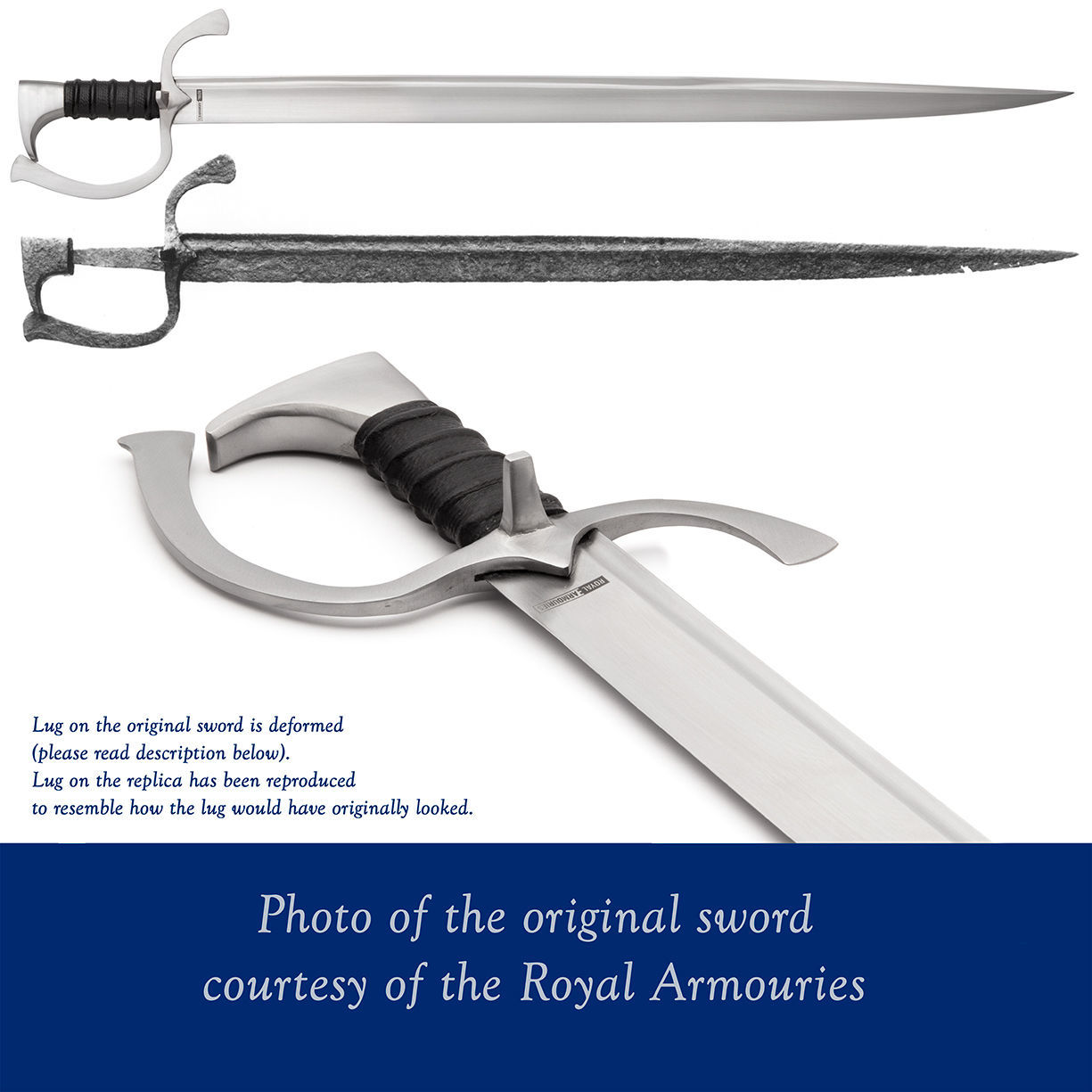 side by side comparison of the original in the Royal Armoury collection and the Windlass Steelcrafts replica