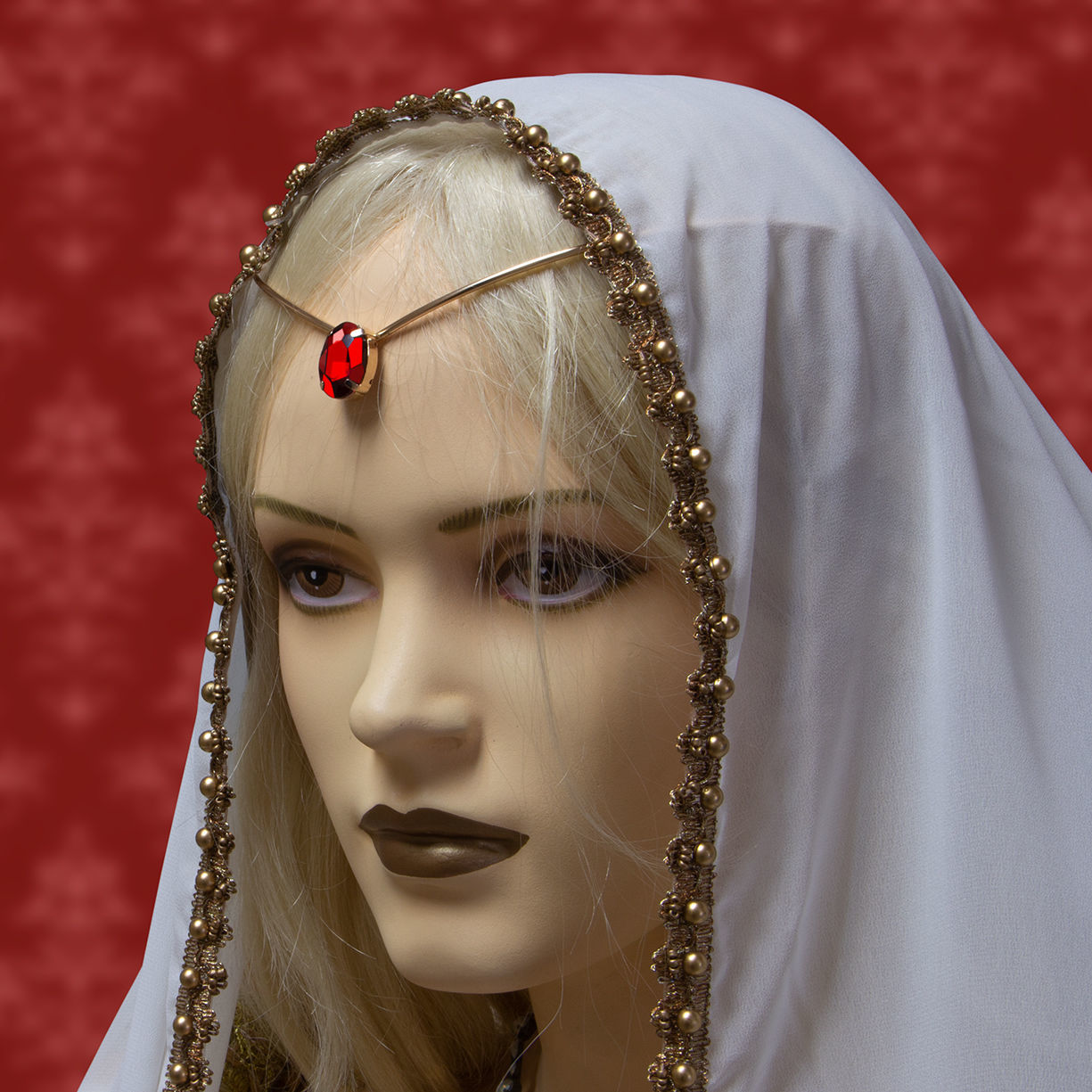 gold headband tiara has beautiful teardrop-shaped faux ruby at the center, simple, yet elegant, circlet crown