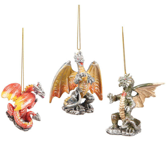 set of 3 polyresin frolicking dragon ornaments for medieval, gothic or fantasy decor