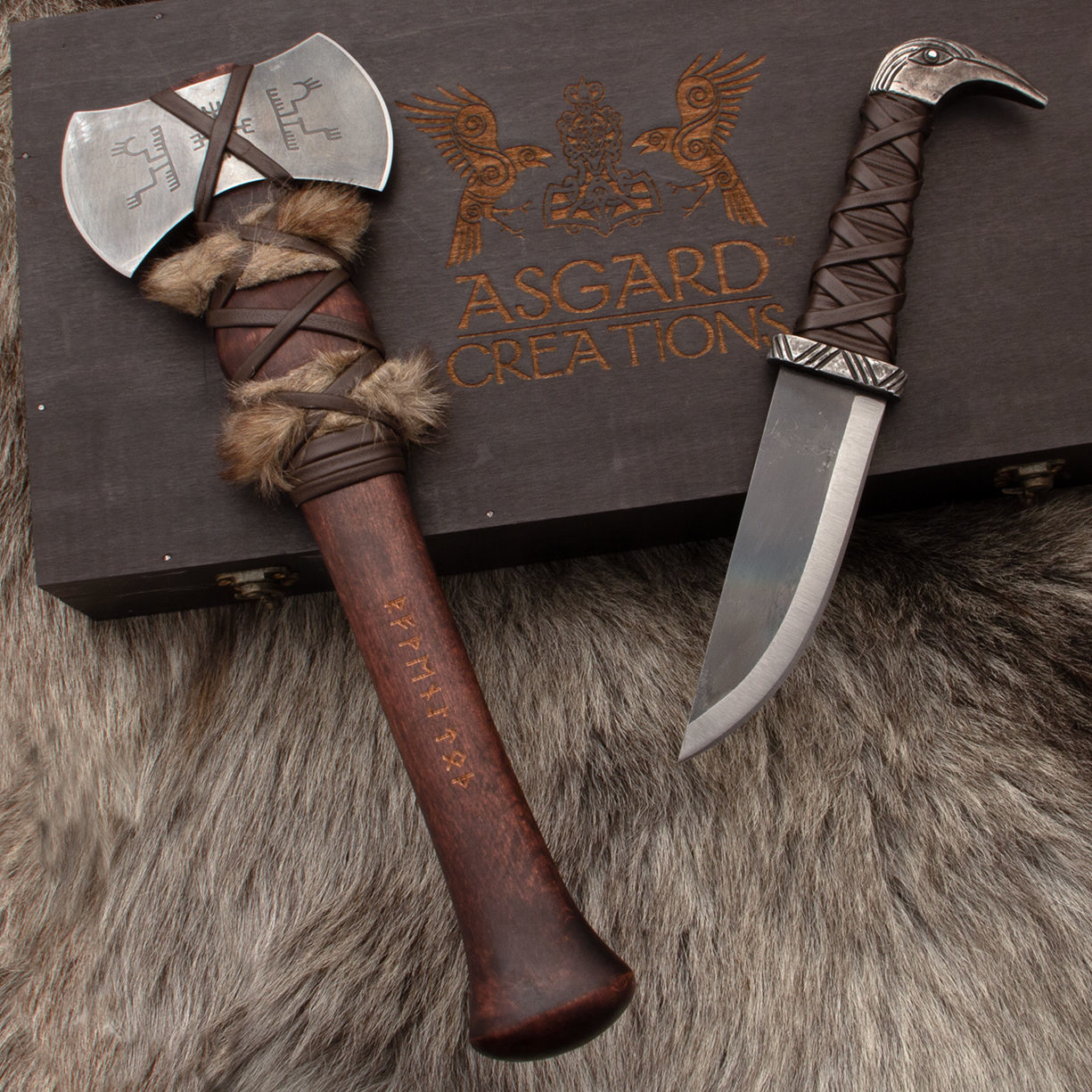Asgard Creations Axe & Knife Boxed Set of Viking belt tools made by Windlass Steelcrafts