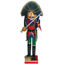 Captain Hook Pirate Nutcracker holds a cutlass in one hand, with a hook for the other with a parrot on top