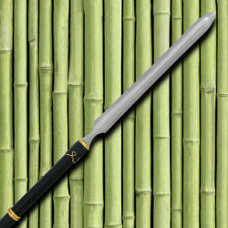 Hanwei Long Bladed Yari Straight Spear with triangulated T-10 high-carbon steel blade, long tangs absorb the shock of a blow