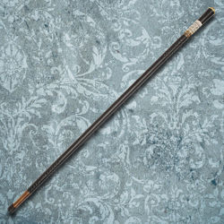 Victorian walking cane with black enameled hardwood shaft accented with hand-carved bone ring and topped off with horn