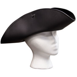 scaled-down version of our popular Capt. Jack leather tricorn hat fits size 6-3/4 Available in black or brown, great for kids