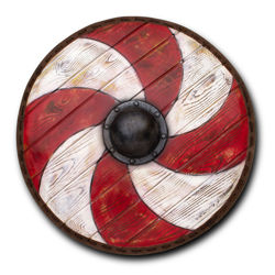 Epic Armoury’s Red & White Thegn Shield is a round latex shield made with tough, latex construction for LARP sparring