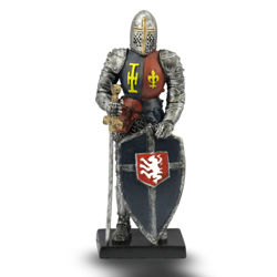 Mini Medieval Armored Knight w/ Lion Shield knight statue won't take up a lot of space, hand painted poly stone