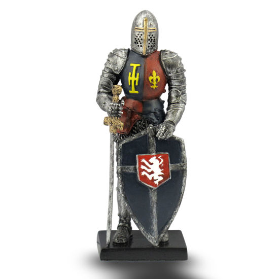 Mini Medieval Armored Knight w/ Lion Shield Statue - Museum Replicas