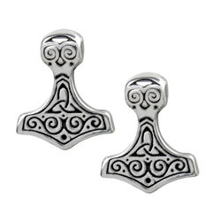 miniature Mjölnir Thor's Hammer Pewter Earstuds are engraved in traditional Viking style