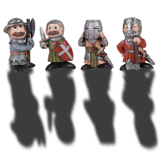 Set of 4 Whimsical Shorty Hand Painted Medieval Knights are hand painted resin and light-hearted versions of medieval warriors