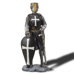 Crusader Knight with Black Surcoat Statue is hand-painted resin with metalized armor
