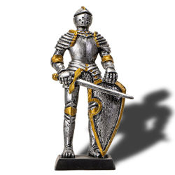 miniature hand-painted resin statue of Armored Knight with Axe holding a jousting shield
