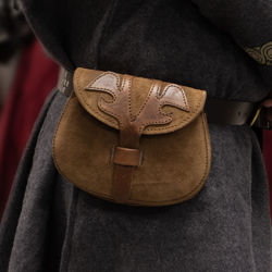 Suede Medieval Belt Bag in double layered leather, 2 flaps to cover opening and friction buckle