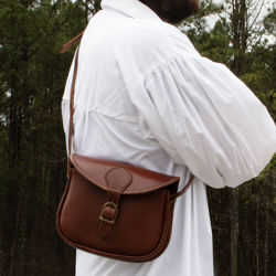 versatile leather bag with strap for many historical eras, generously sized for currency, food, personal care items